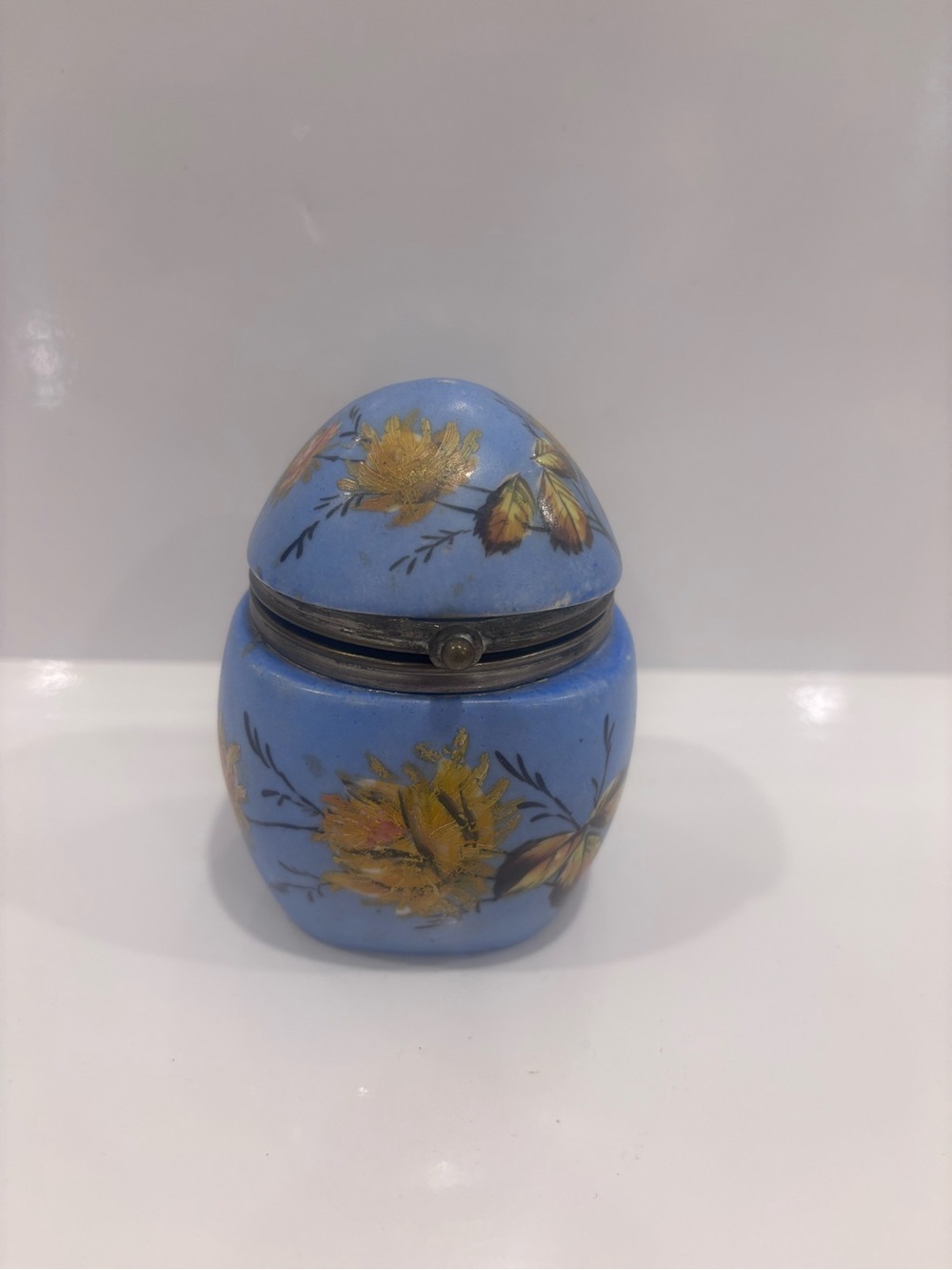 Vintage Blue Floral Egg Trinket Box